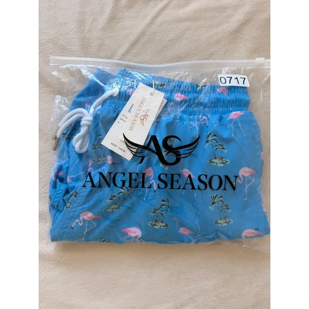 Angel Season Swim Trunks Mens S Blue NWT Flamingo Tropical Compression Liner